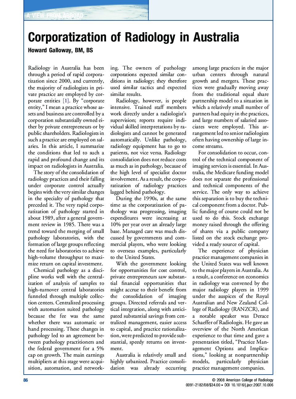 Corporatization of Radiology in Australia