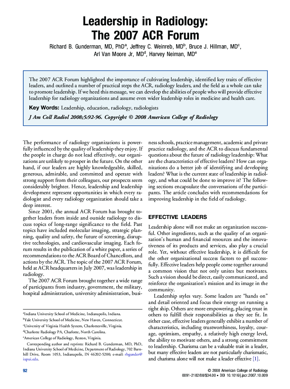 Leadership in Radiology: The 2007 ACR Forum