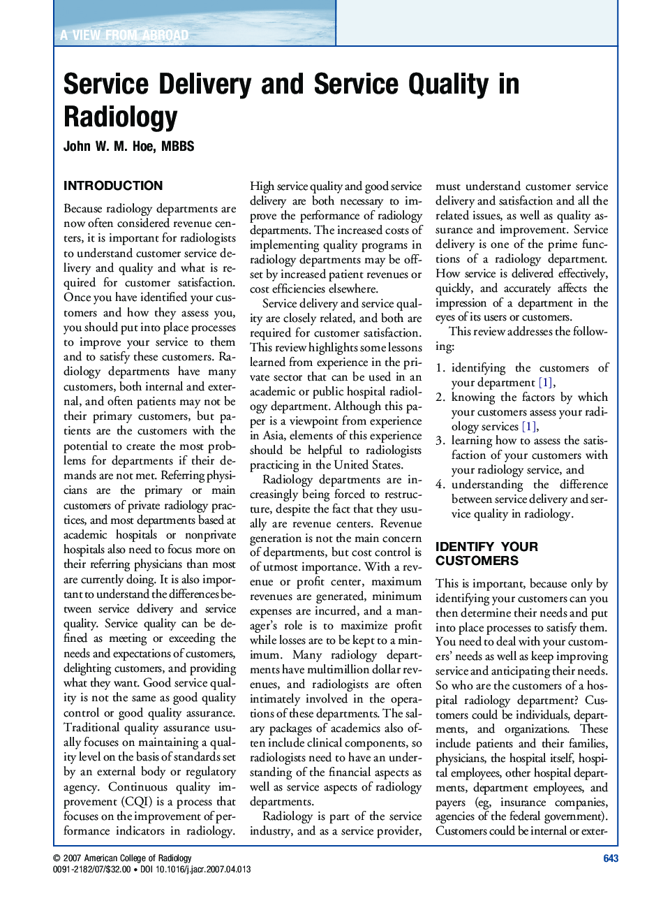 Service Delivery and Service Quality in Radiology