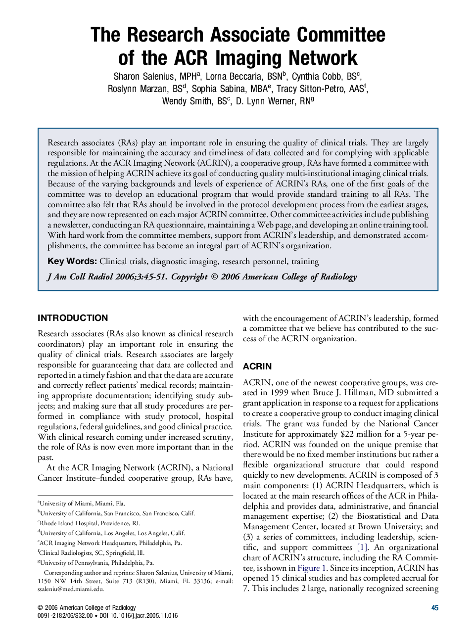 The Research Associate Committee of the ACR Imaging Network