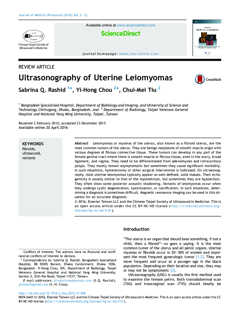 Ultrasonography of Uterine Leiomyomas 