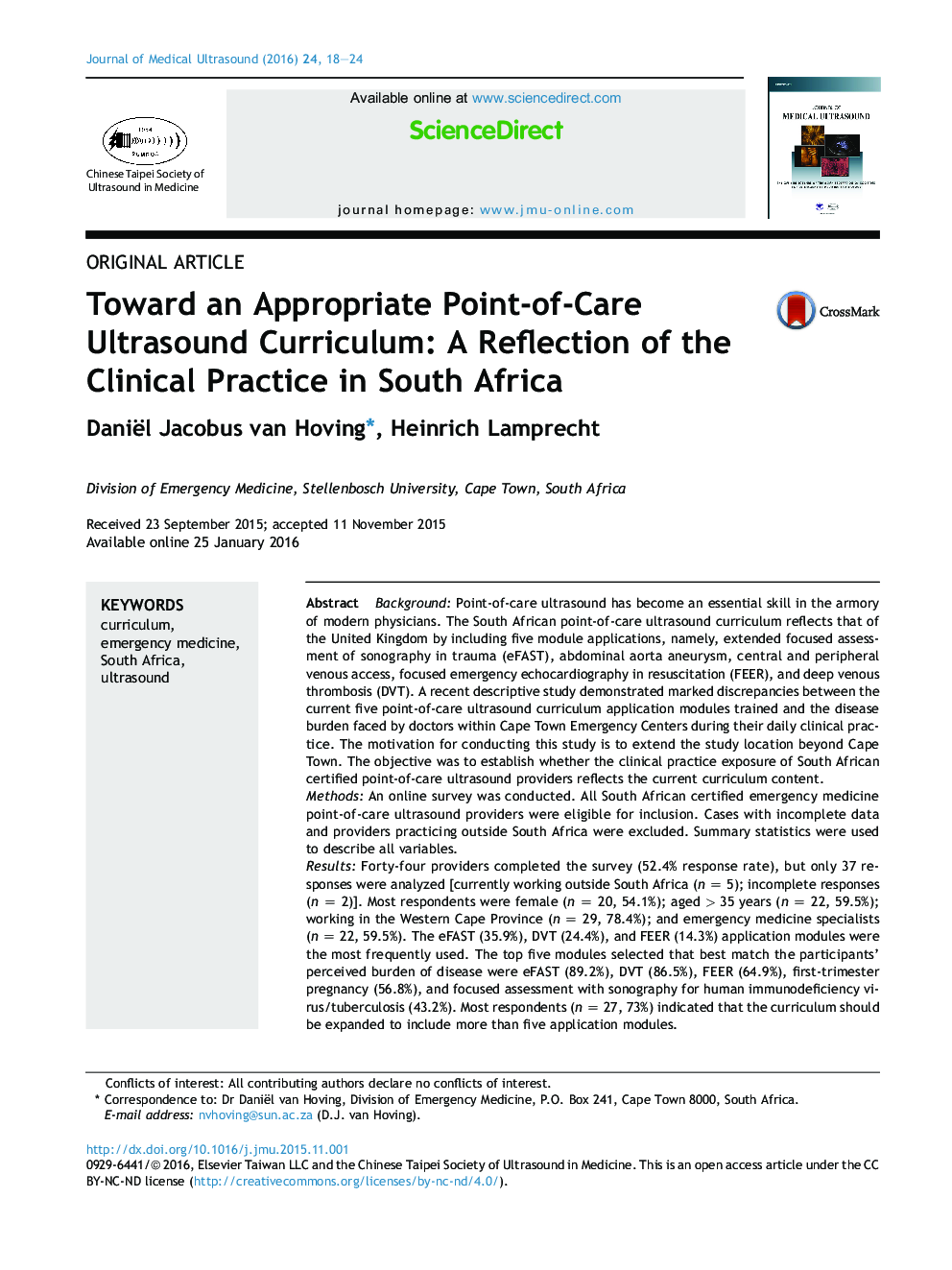 Toward an Appropriate Point-of-Care Ultrasound Curriculum: A Reflection of the Clinical Practice in South Africa 