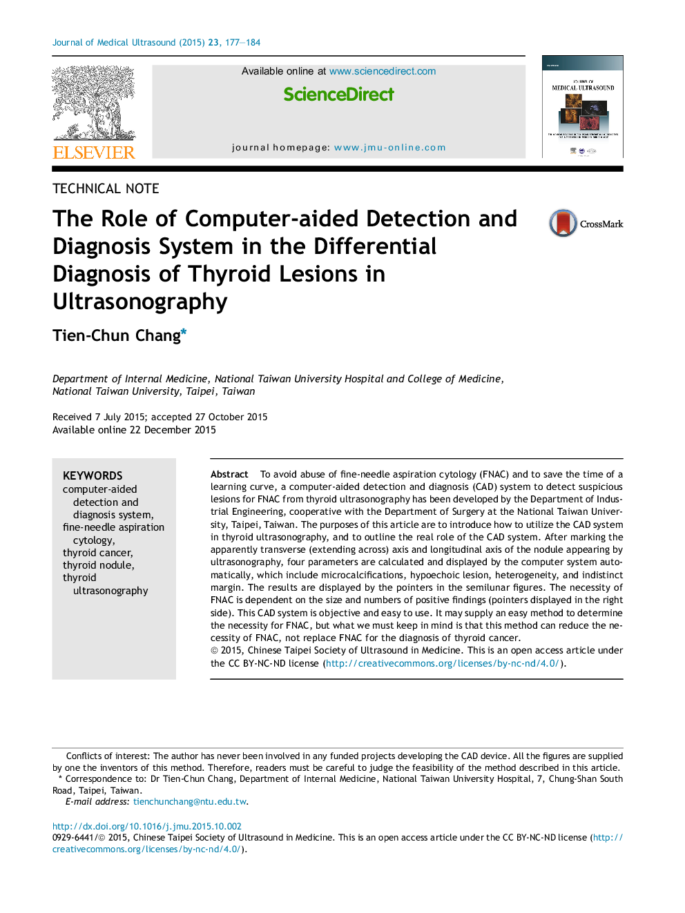 The Role of Computer-aided Detection and Diagnosis System in the Differential Diagnosis of Thyroid Lesions in Ultrasonography 