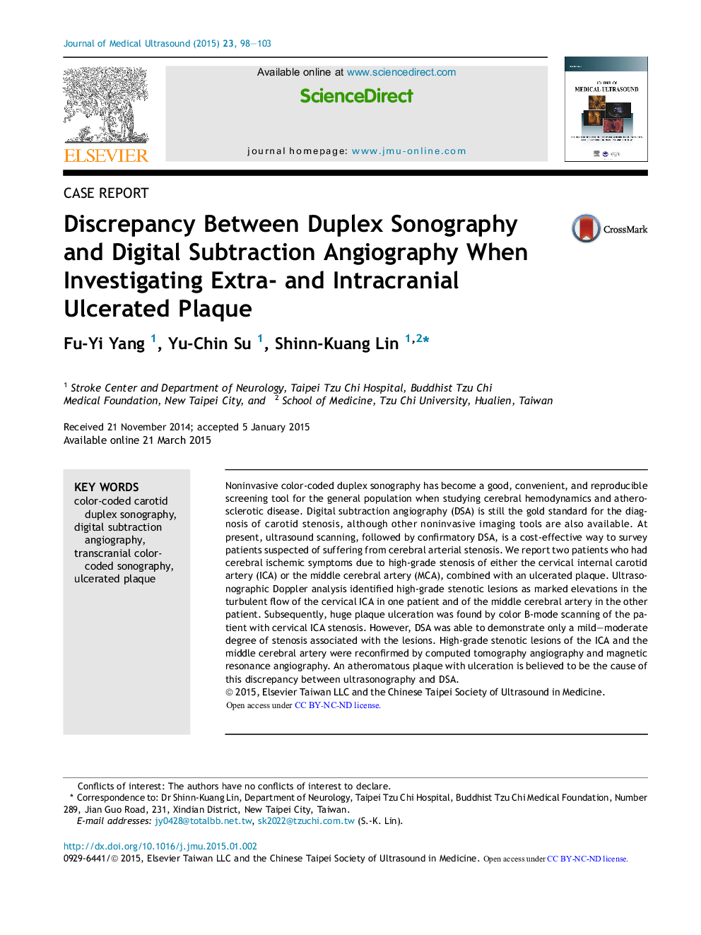 Discrepancy Between Duplex Sonography and Digital Subtraction Angiography When Investigating Extra- and Intracranial Ulcerated Plaque 