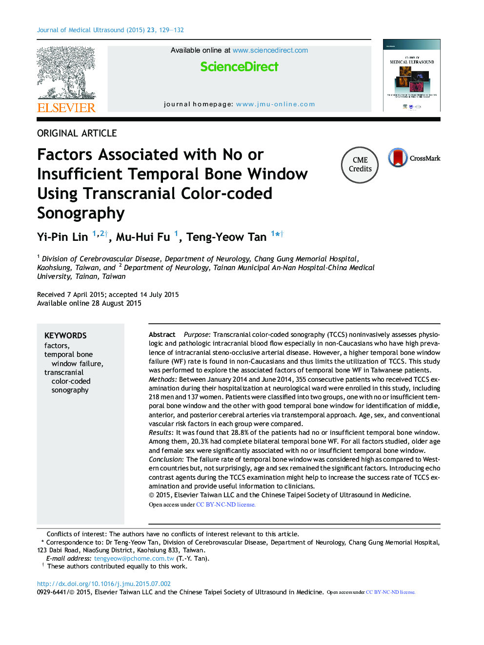 Factors Associated with No or Insufficient Temporal Bone Window Using Transcranial Color-coded Sonography 