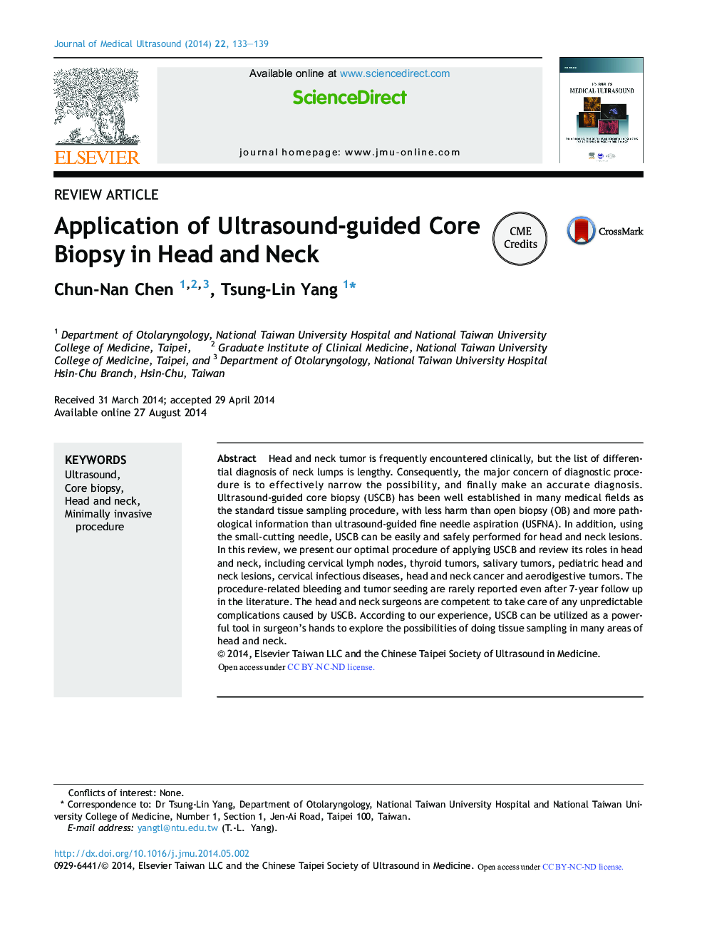Application of Ultrasound-guided Core Biopsy in Head and Neck 