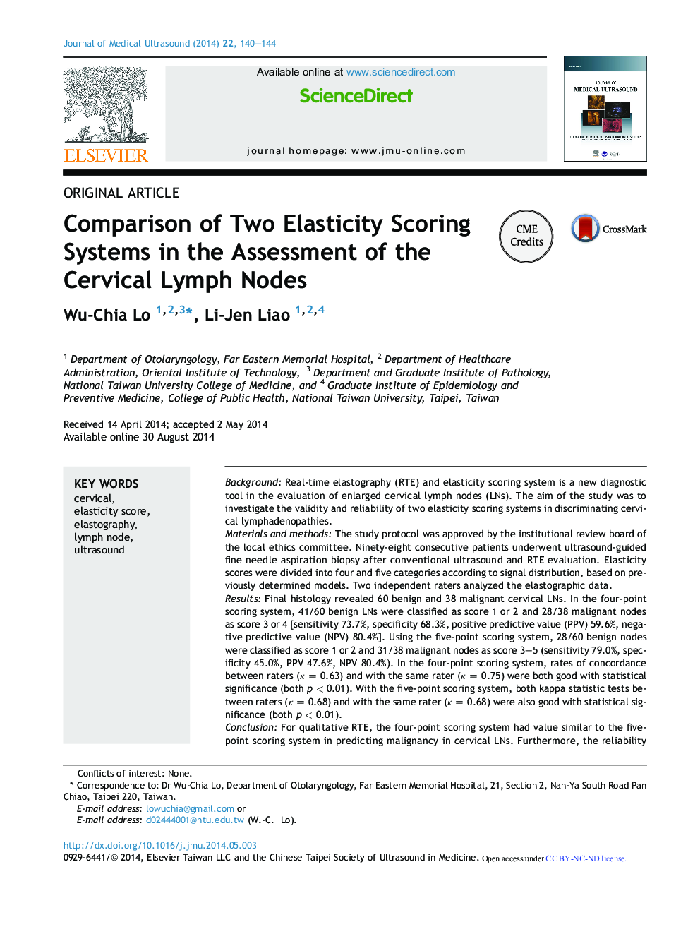 Comparison of Two Elasticity Scoring Systems in the Assessment of the Cervical Lymph Nodes 