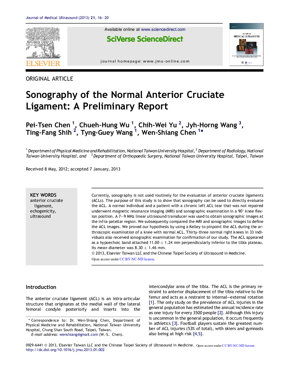 Sonography of the Normal Anterior Cruciate Ligament: A Preliminary Report