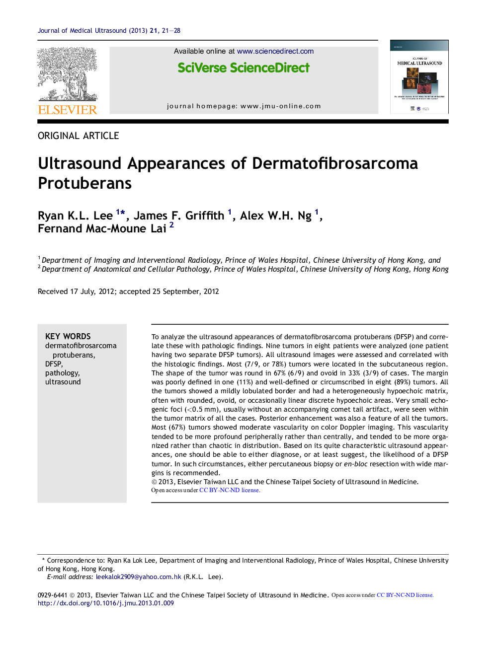 Ultrasound Appearances of Dermatofibrosarcoma Protuberans