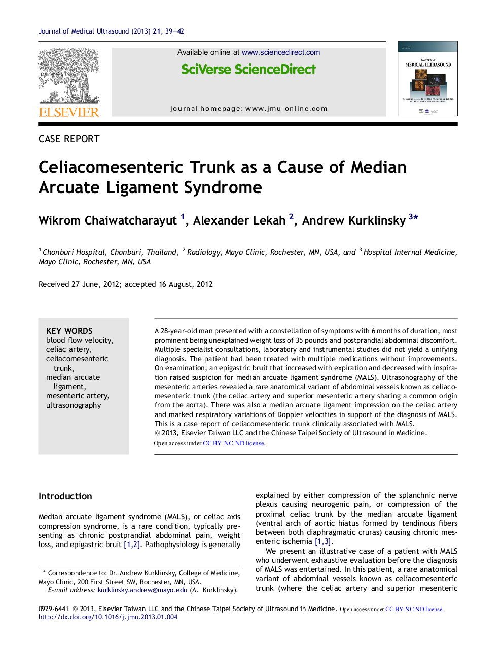 Celiacomesenteric Trunk as a Cause of Median Arcuate Ligament Syndrome