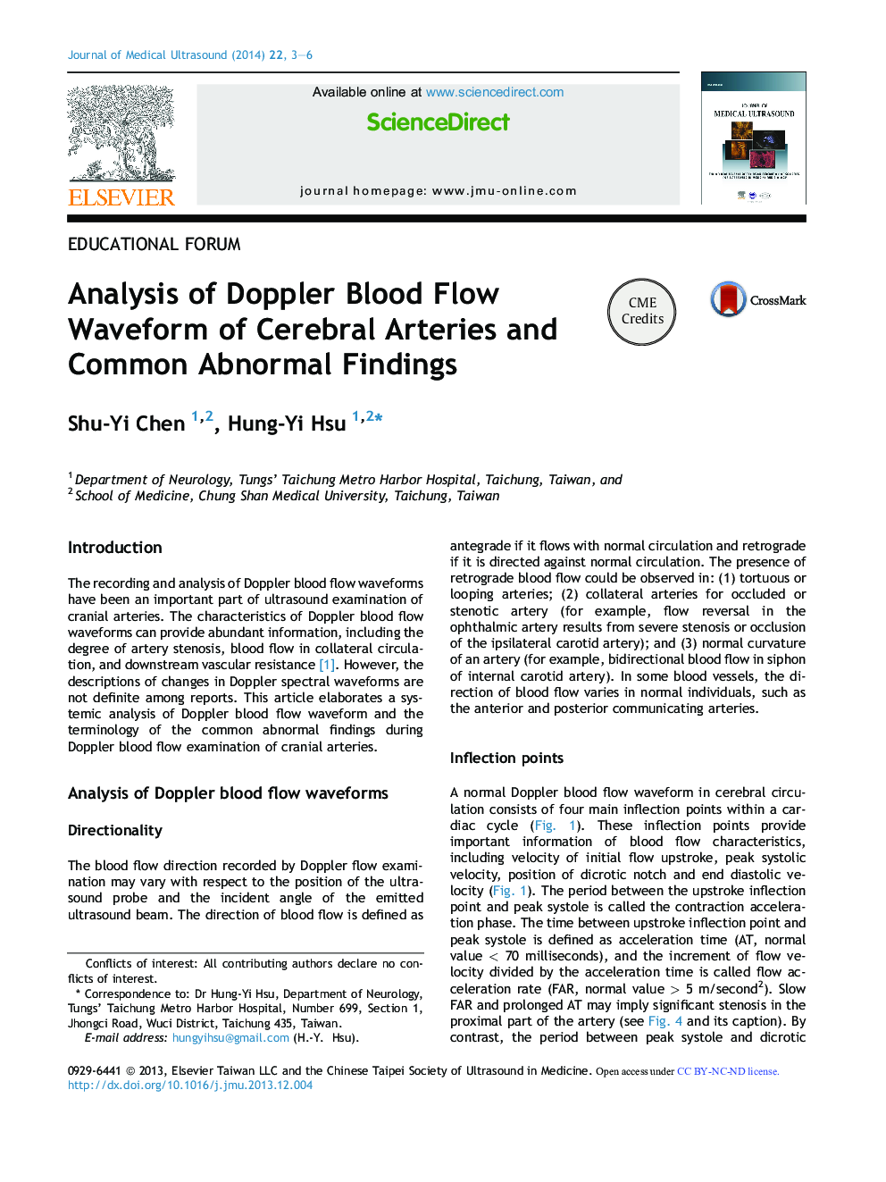 Analysis of Doppler Blood Flow Waveform of Cerebral Arteries and Common Abnormal Findings