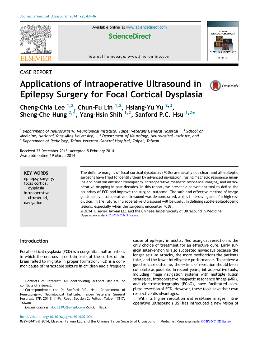 Applications of Intraoperative Ultrasound in Epilepsy Surgery for Focal Cortical Dysplasia 