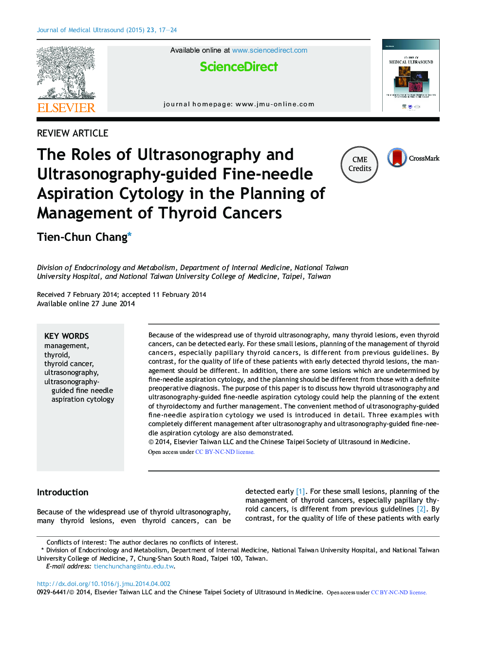 The Roles of Ultrasonography and Ultrasonography-guided Fine-needle Aspiration Cytology in the Planning of Management of Thyroid Cancers 