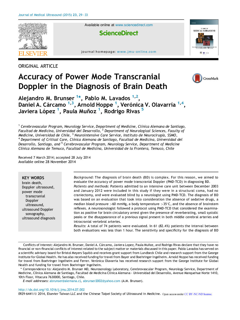 Accuracy of Power Mode Transcranial Doppler in the Diagnosis of Brain Death 