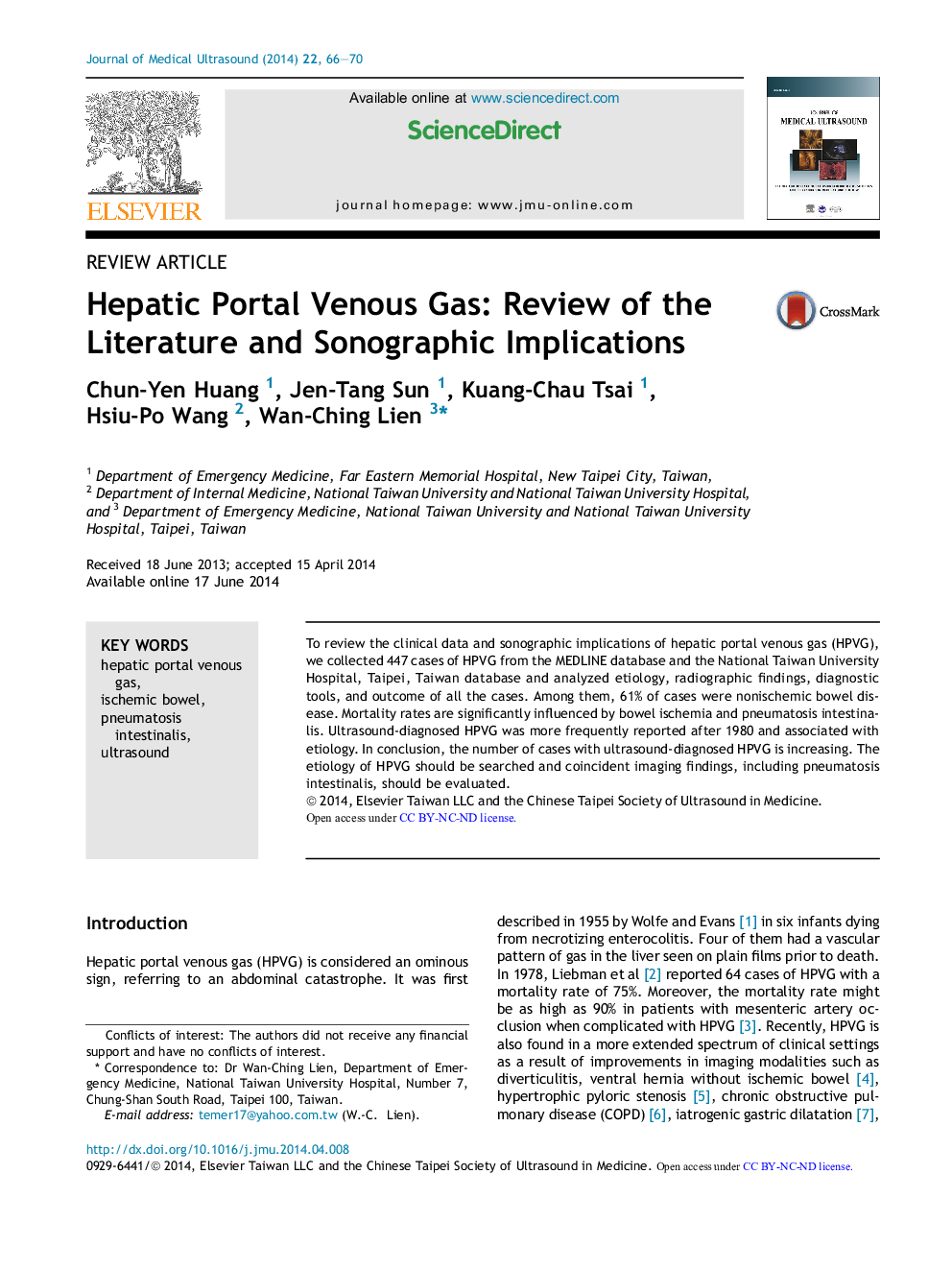 Hepatic Portal Venous Gas: Review of the Literature and Sonographic Implications 