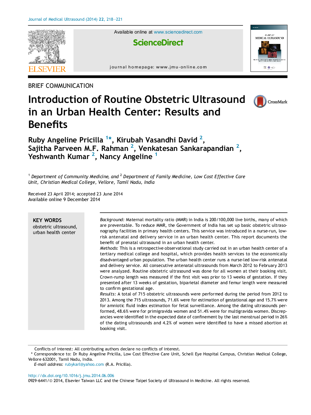 Introduction of Routine Obstetric Ultrasound in an Urban Health Center: Results and Benefits 