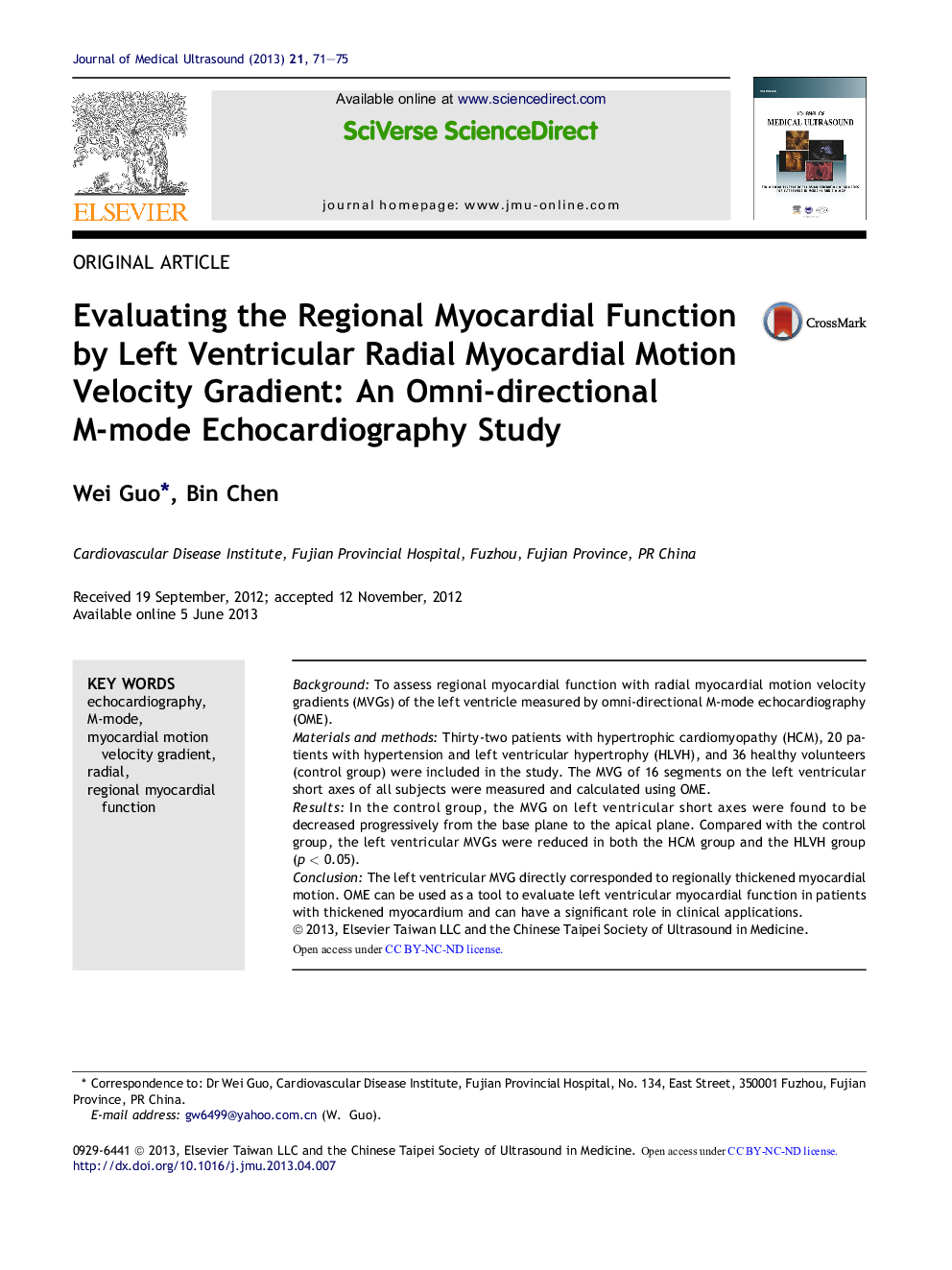 Evaluating the Regional Myocardial Function by Left Ventricular Radial Myocardial Motion Velocity Gradient: An Omni-directional M-mode Echocardiography Study