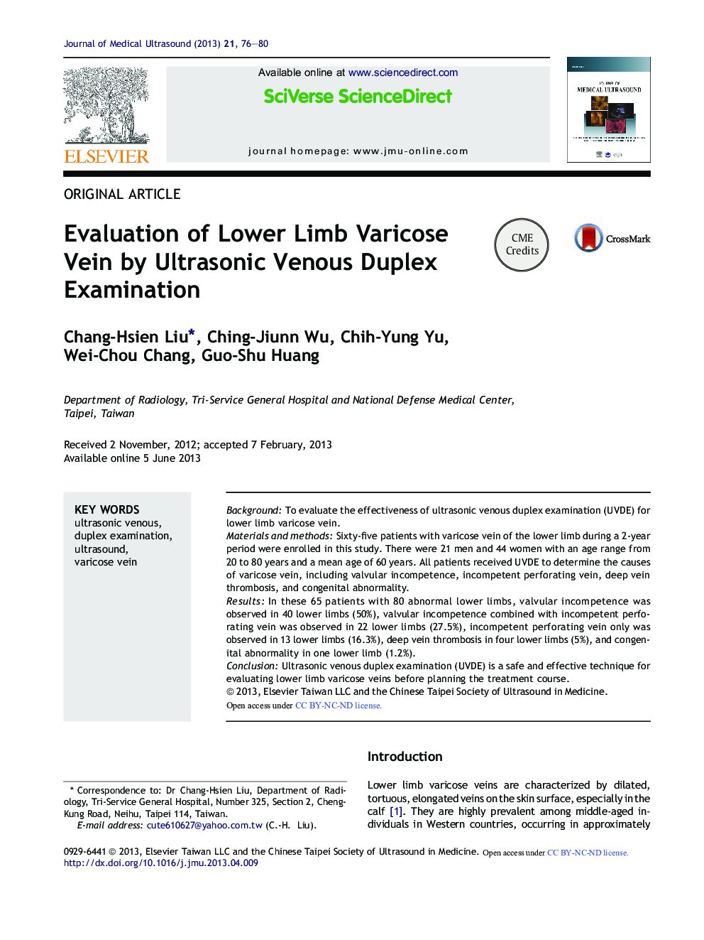 Evaluation of Lower Limb Varicose Vein by Ultrasonic Venous Duplex Examination