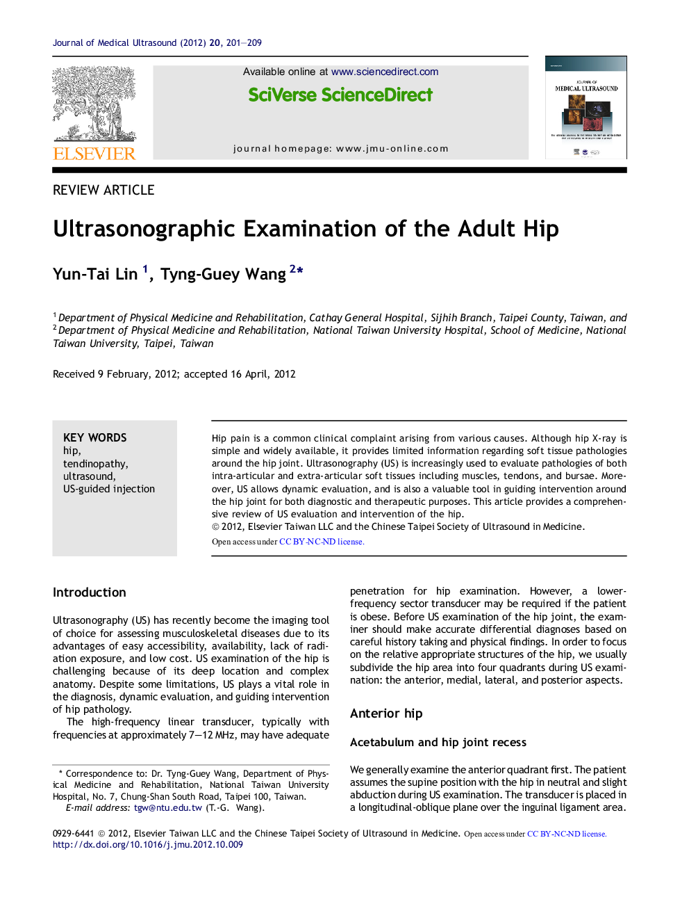 Ultrasonographic Examination of the Adult Hip