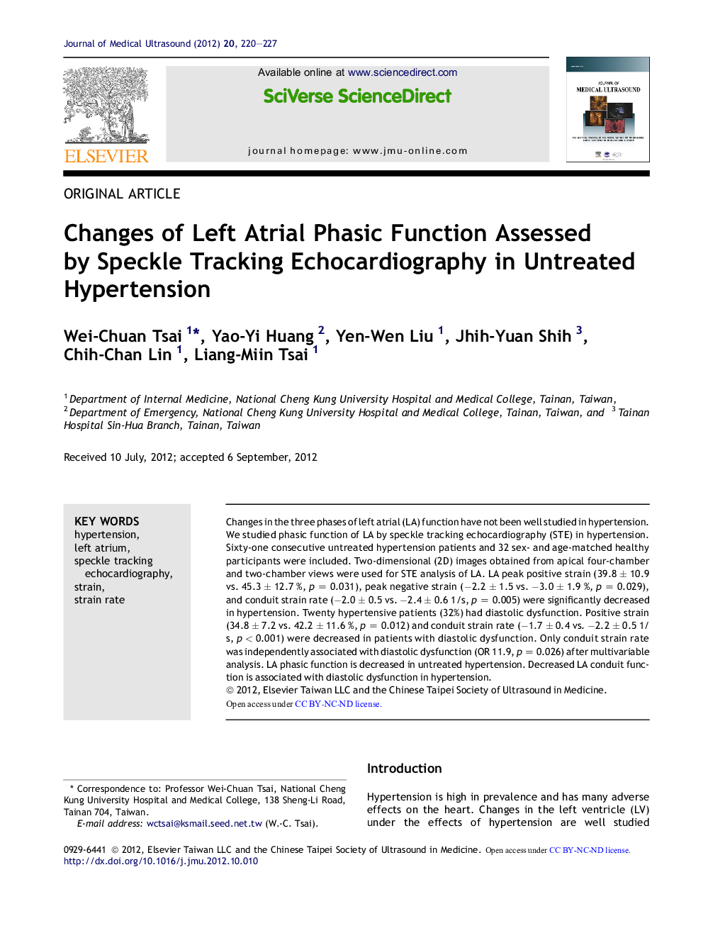 Changes of Left Atrial Phasic Function Assessed by Speckle Tracking Echocardiography in Untreated Hypertension