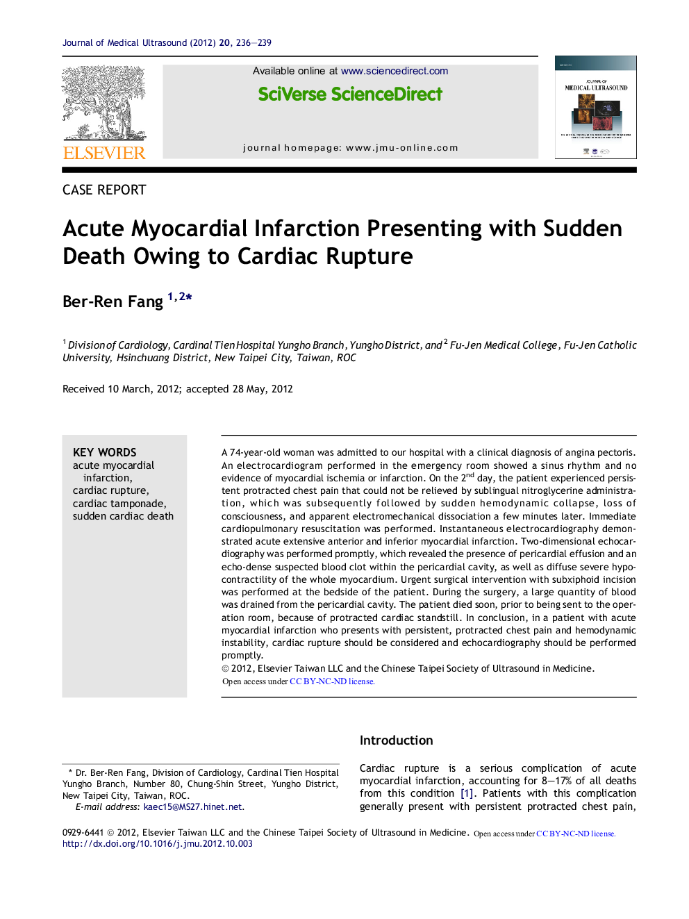 Acute Myocardial Infarction Presenting with Sudden Death Owing to Cardiac Rupture