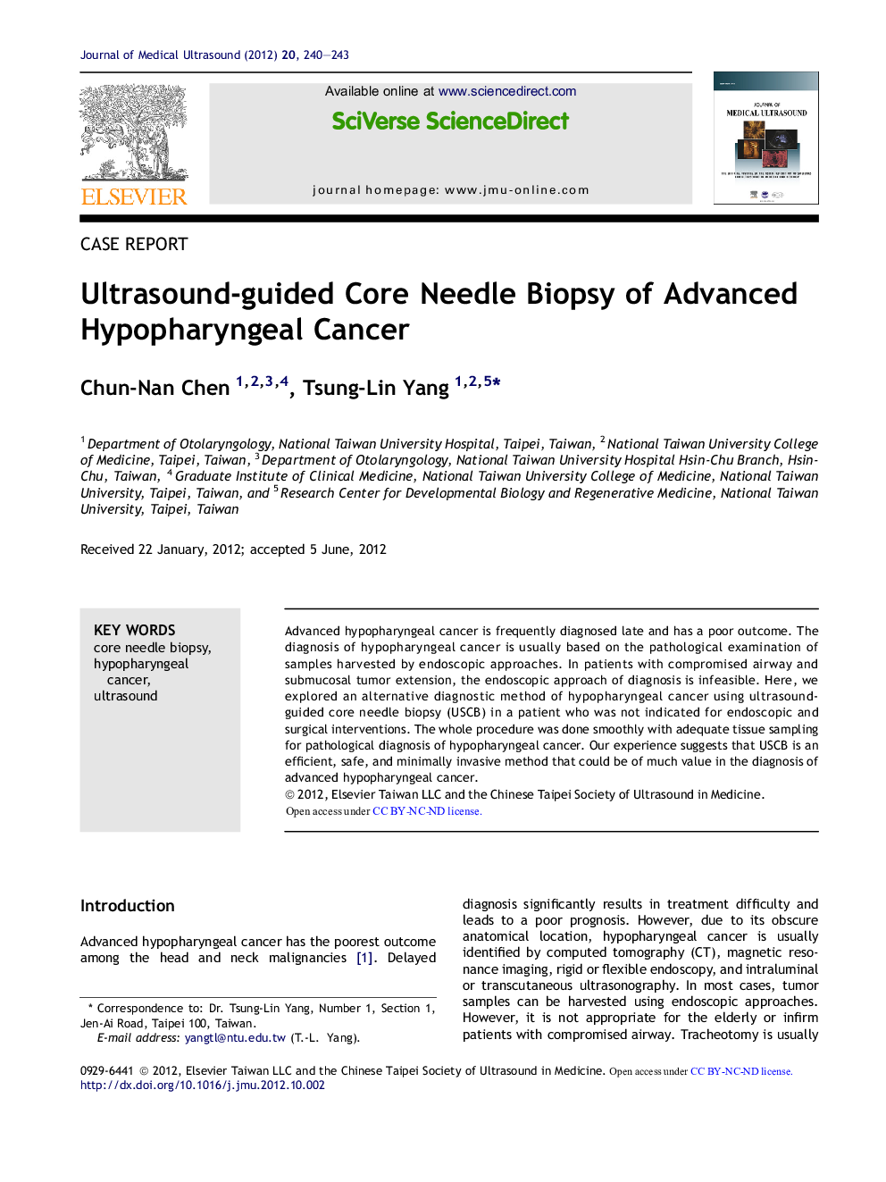 Ultrasound-guided Core Needle Biopsy of Advanced Hypopharyngeal Cancer