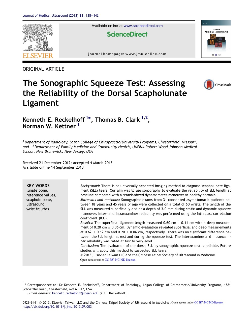 The Sonographic Squeeze Test: Assessing the Reliability of the Dorsal Scapholunate Ligament