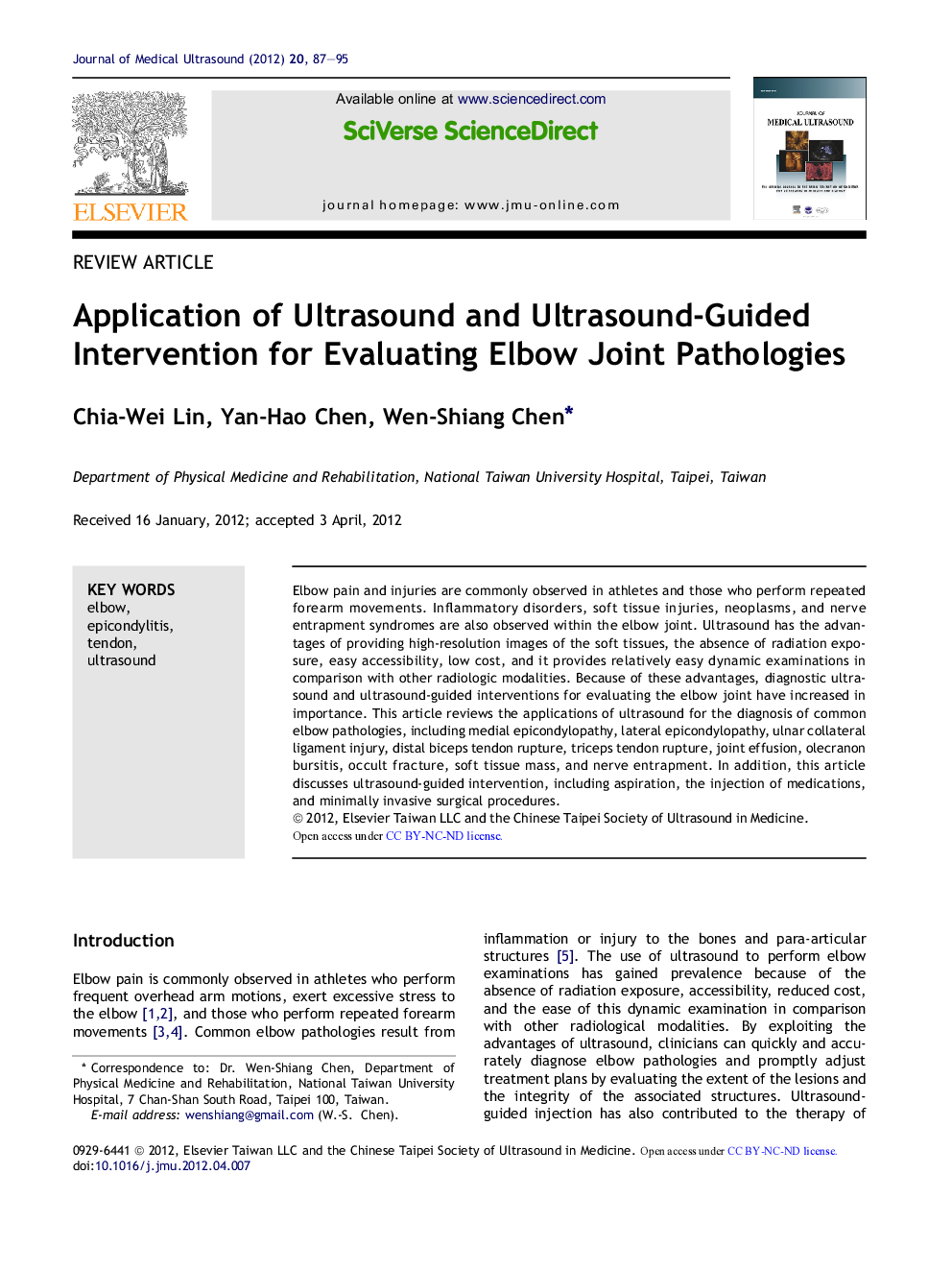 Application of Ultrasound and Ultrasound-Guided Intervention for Evaluating Elbow Joint Pathologies