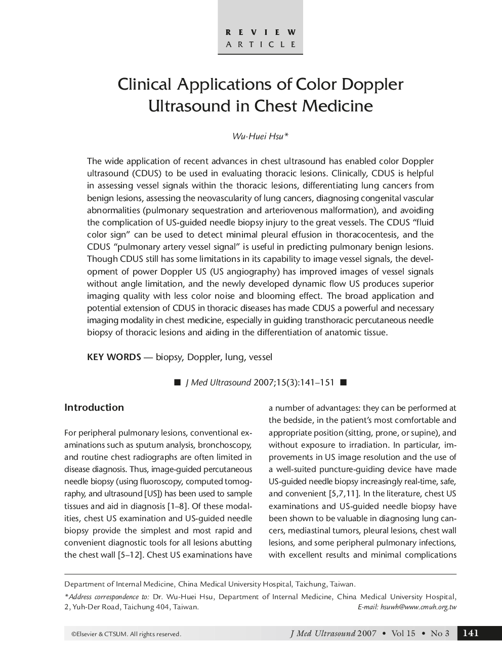 Clinical Applications of Color Doppler Ultrasound in Chest Medicine