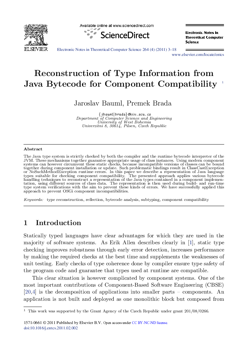 Reconstruction of Type Information from Java Bytecode for Component Compatibility 