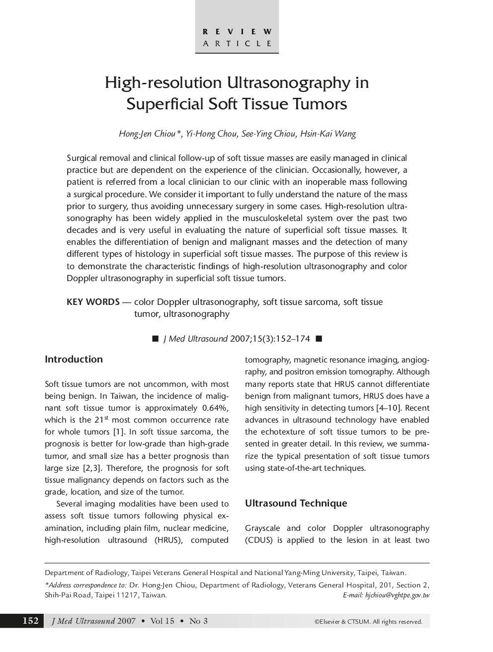 High-resolution Ultrasonography in Superficial Soft Tissue Tumors