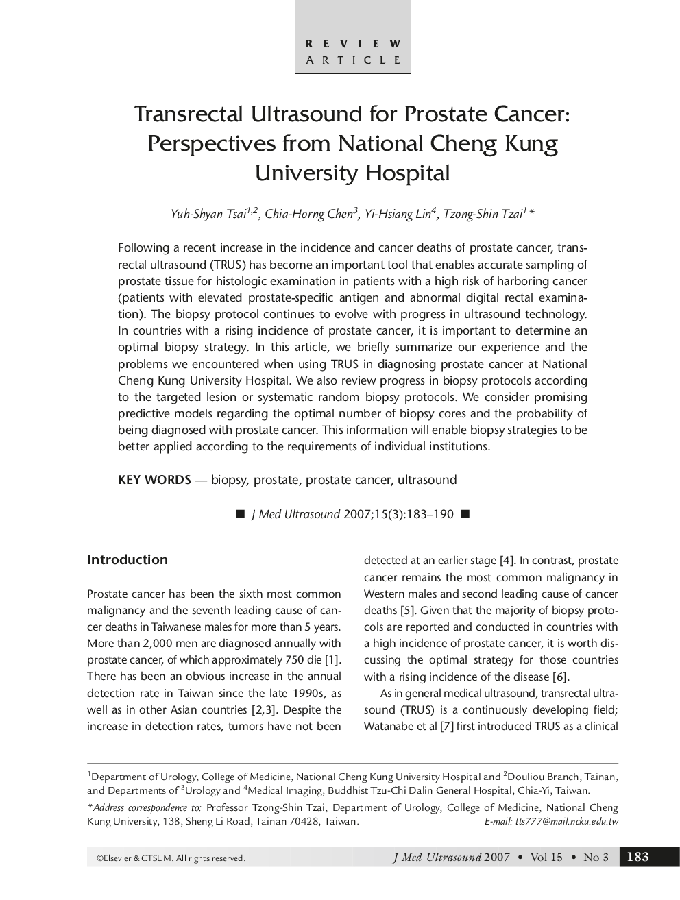 Transrectal Ultrasound for Prostate Cancer: Perspectives from National Cheng Kung University Hospital