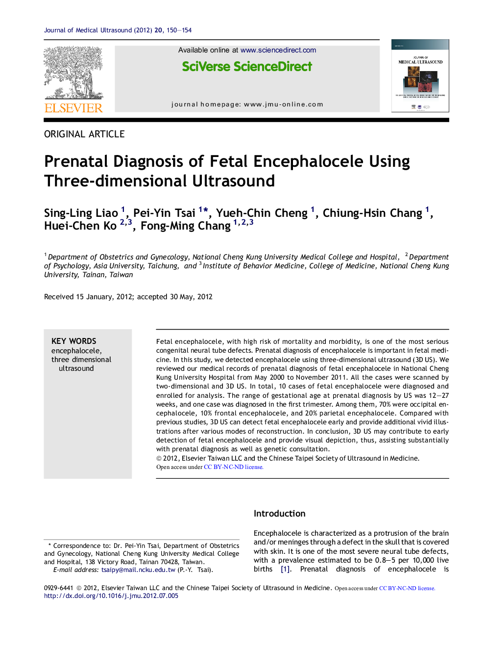 Prenatal Diagnosis of Fetal Encephalocele Using Three-dimensional Ultrasound