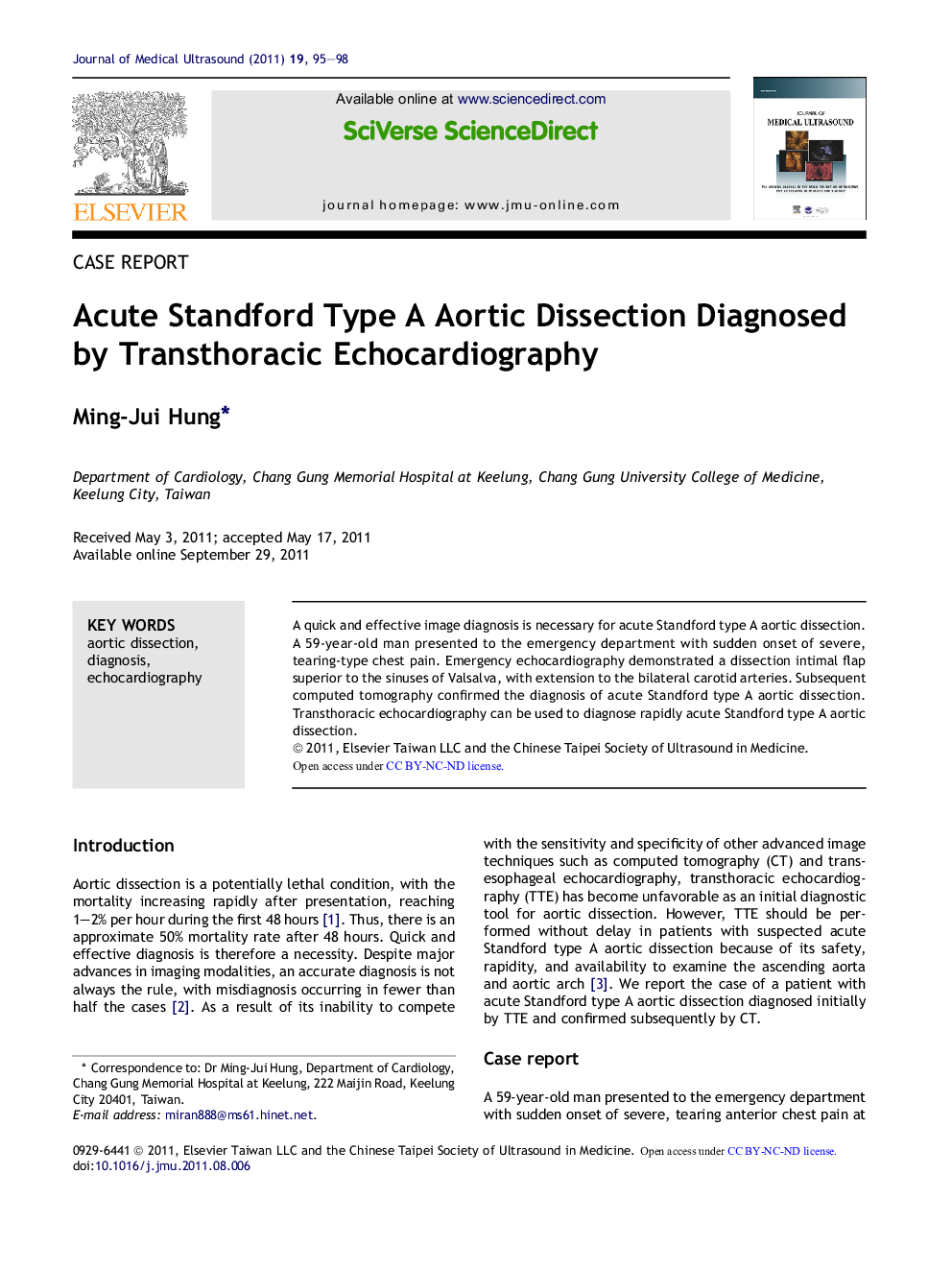 Acute Standford Type A Aortic Dissection Diagnosed by Transthoracic Echocardiography