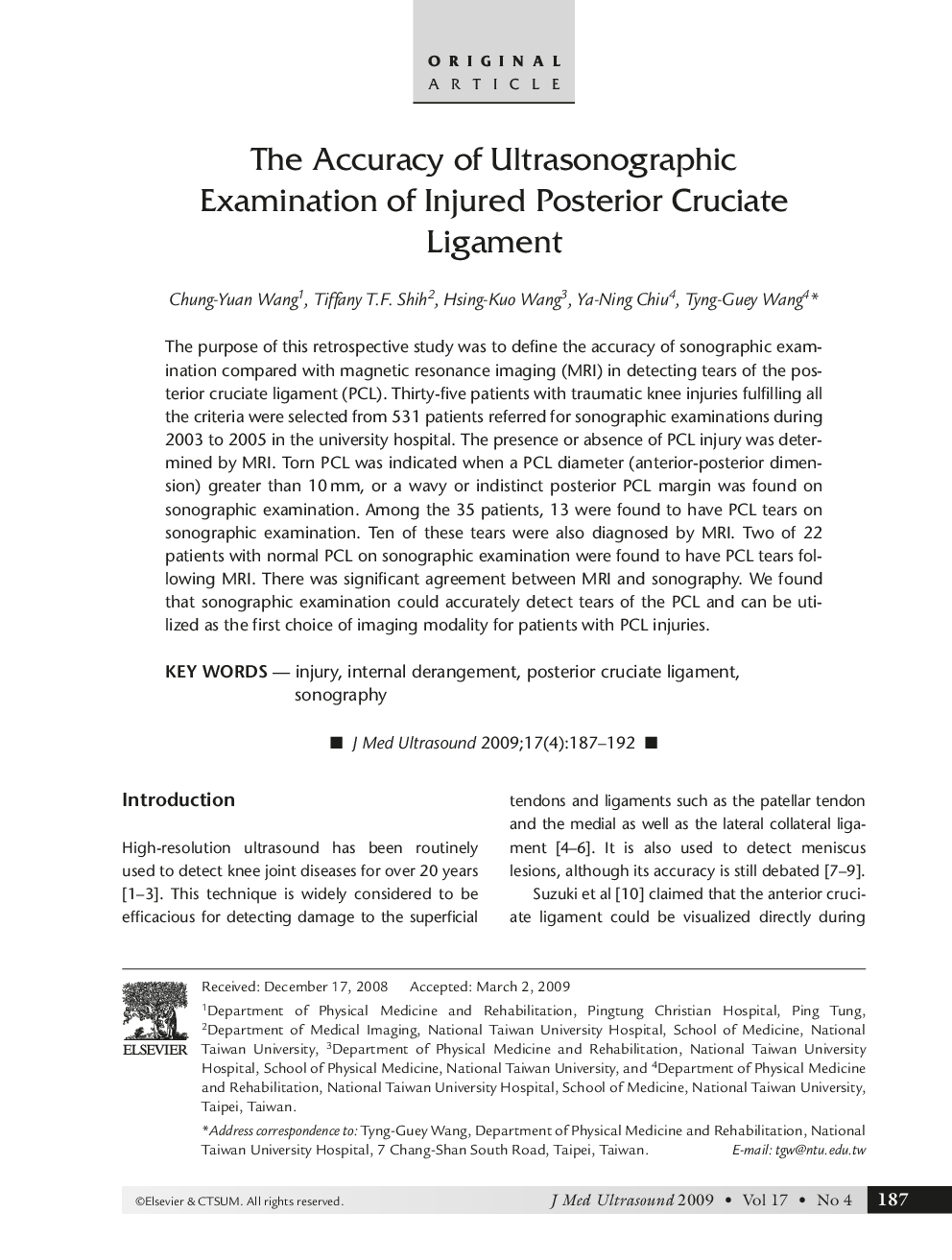 The Accuracy of Ultrasonographic Examination of Injured Posterior Cruciate Ligament