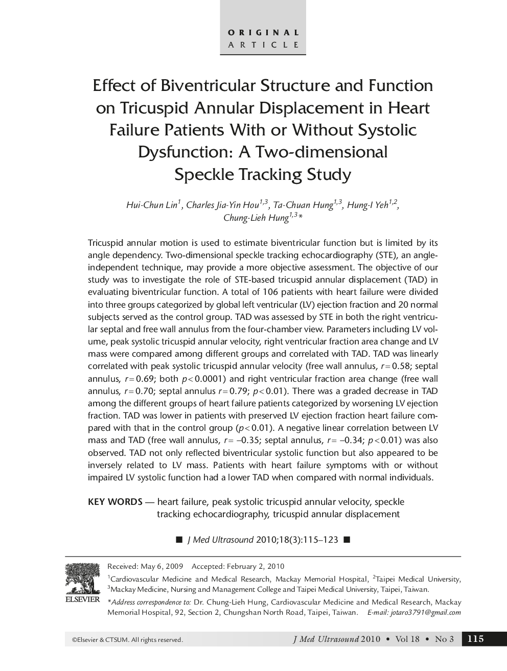 Effect of Biventricular Structure and Function on Tricuspid Annular Displacement in Heart Failure Patients With or Without Systolic Dysfunction: A Two-dimensional Speckle Tracking Study