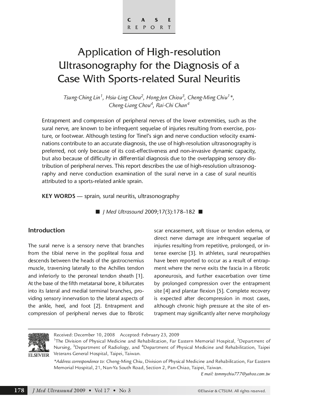 Application of High-resolution Ultrasonography for the Diagnosis of a Case With Sports-related Sural Neuritis