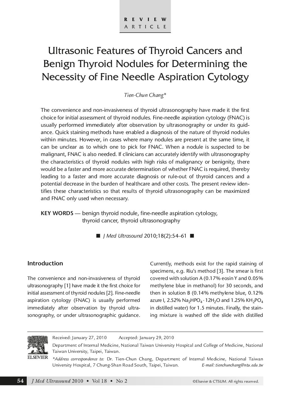 Ultrasonic Features of Thyroid Cancers and Benign Thyroid Nodules for Determining the Necessity of Fine Needle Aspiration Cytology