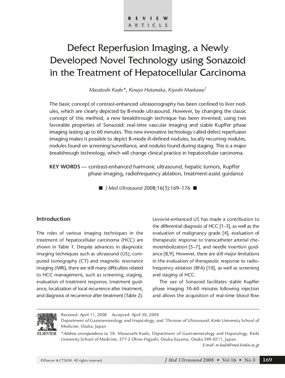 Defect Reperfusion Imaging, a Newly Developed Novel Technology using Sonazoid in the Treatment of Hepatocellular Carcinoma