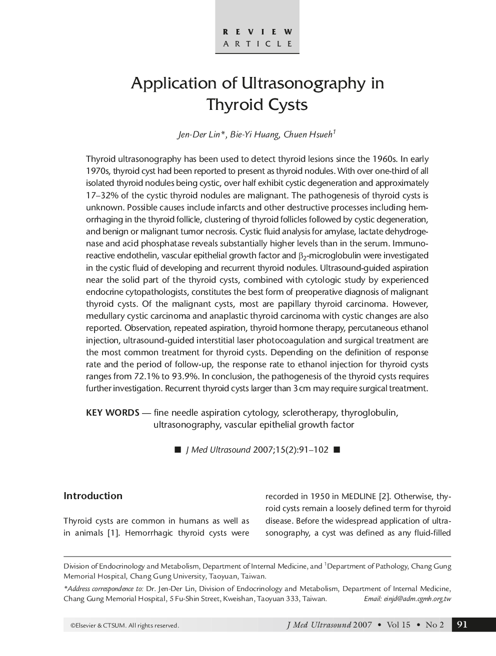 Application of Ultrasonography in Thyroid Cysts