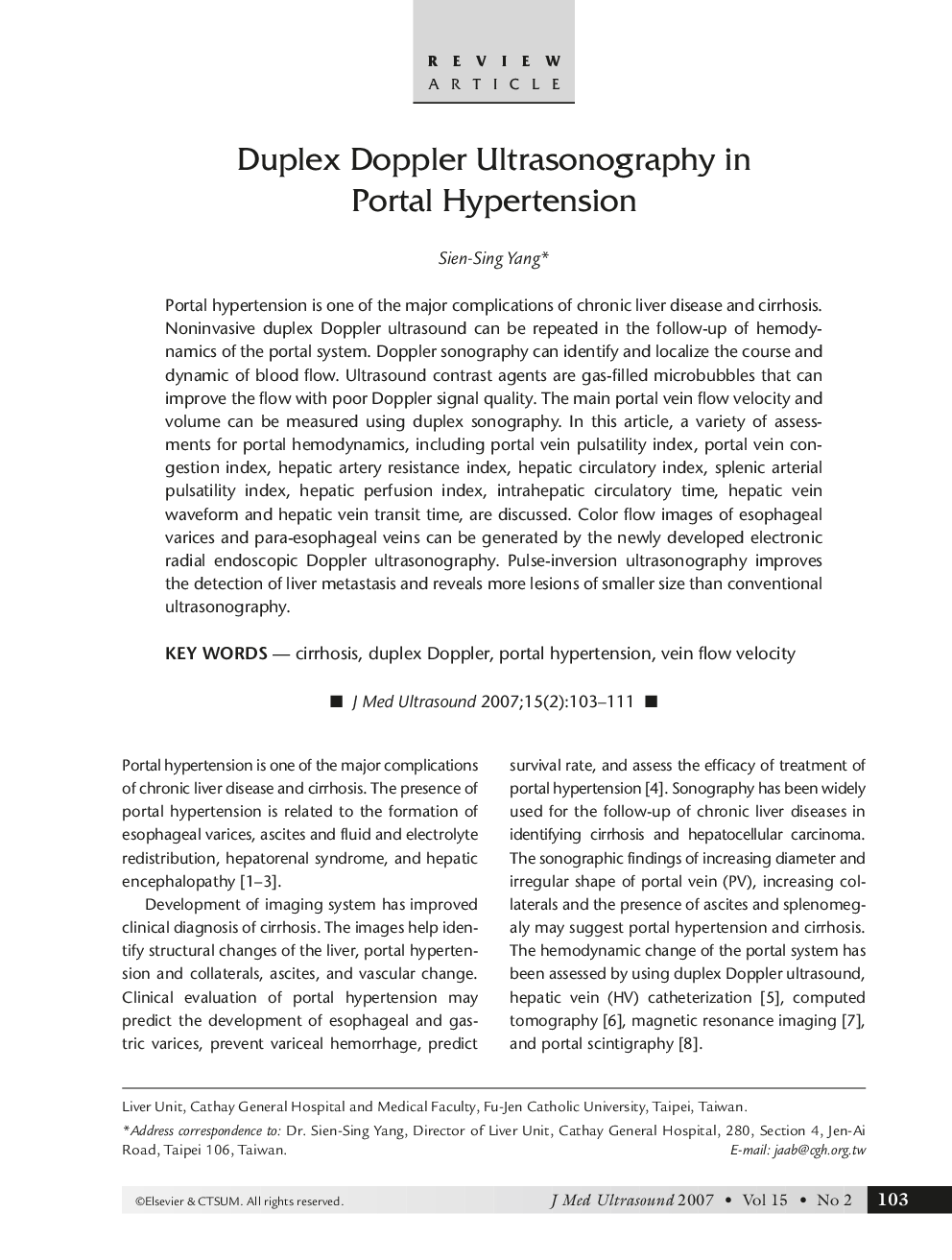 Duplex Doppler Ultrasonography in Portal Hypertension