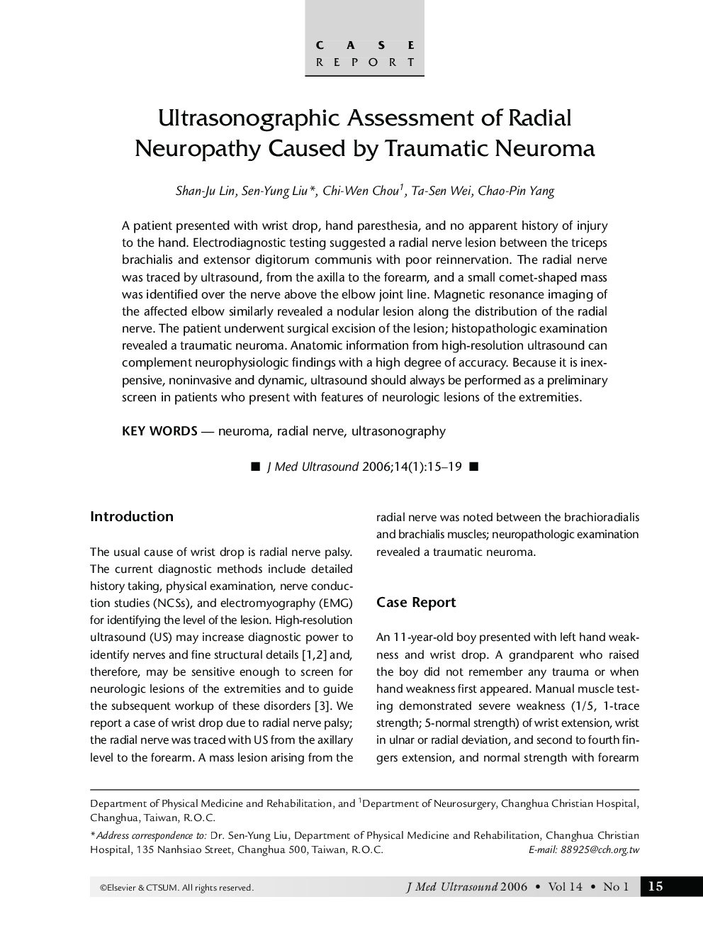 Ultrasonographic Assessment of Radial Neuropathy Caused by Traumatic Neuroma