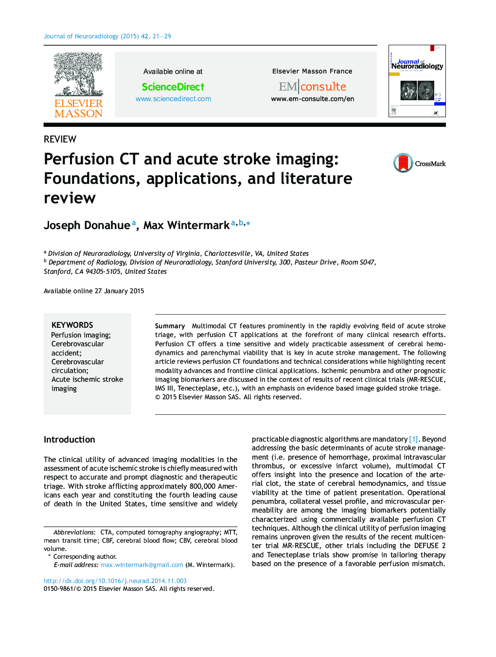 Perfusion CT and acute stroke imaging: Foundations, applications, and literature review