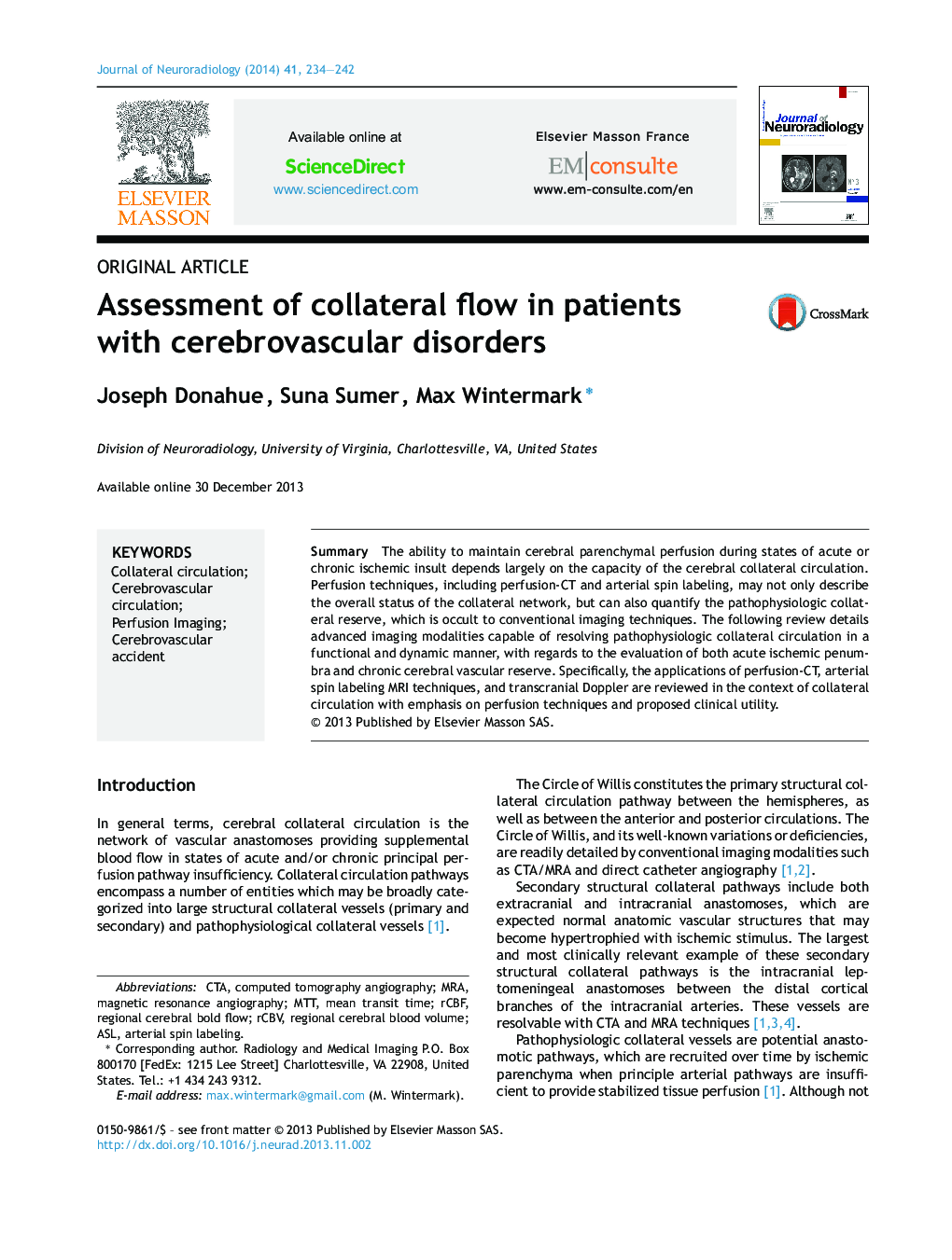 Assessment of collateral flow in patients with cerebrovascular disorders