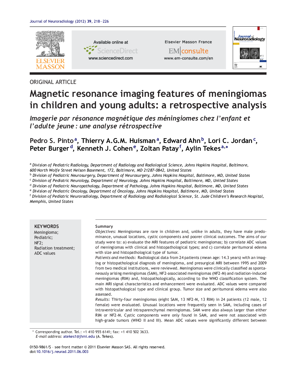 Magnetic resonance imaging features of meningiomas in children and young adults: a retrospective analysis