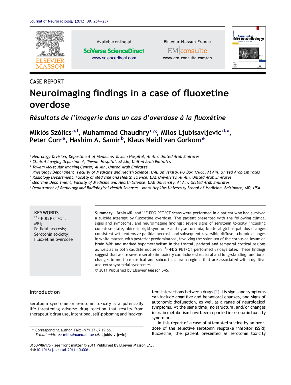 Neuroimaging findings in a case of fluoxetine overdose