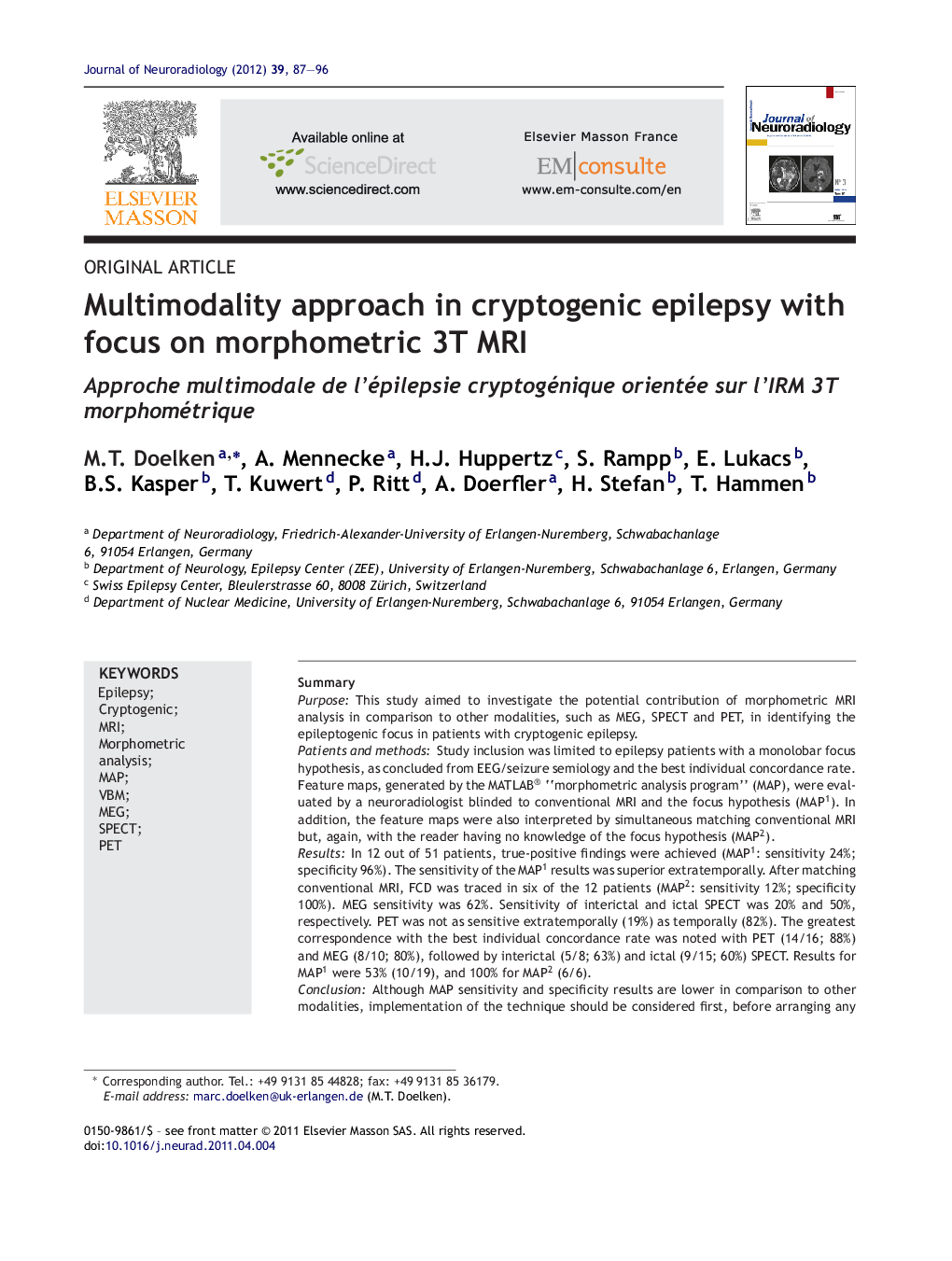 Multimodality approach in cryptogenic epilepsy with focus on morphometric 3T MRI