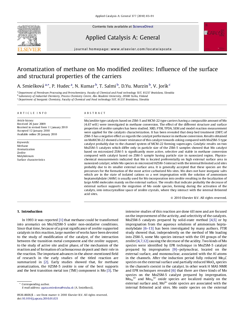 Aromatization of methane on Mo modified zeolites: Influence of the surface and structural properties of the carriers