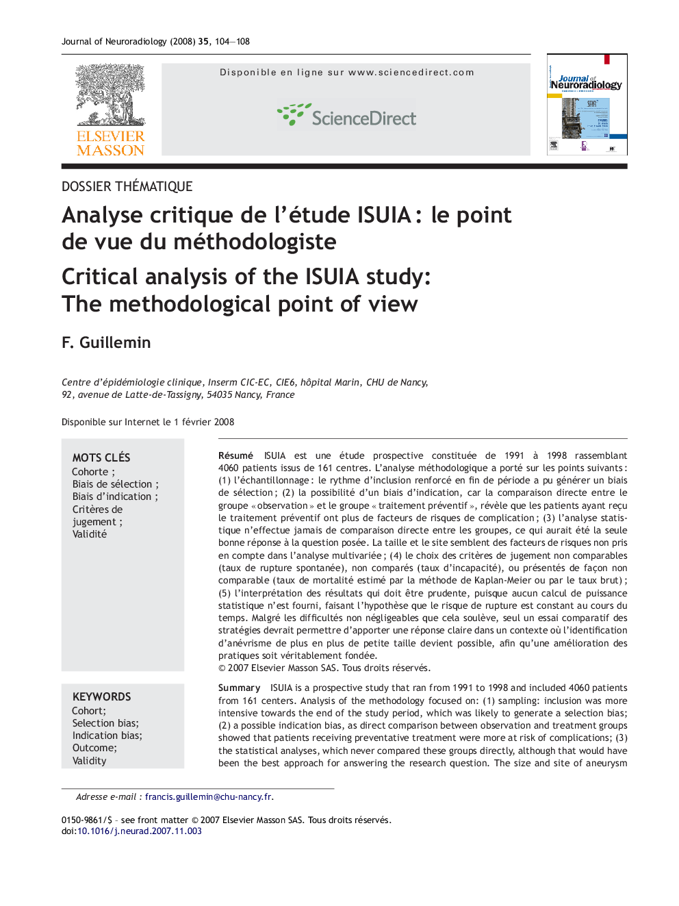 Analyse critique de l'étude ISUIAÂ : le point de vue du méthodologiste