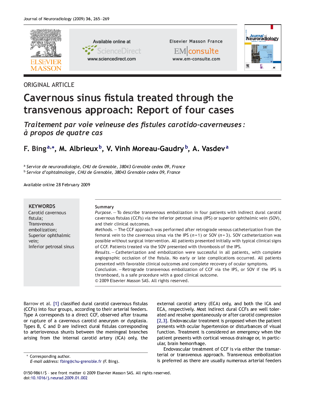 Cavernous sinus fistula treated through the transvenous approach: Report of four cases